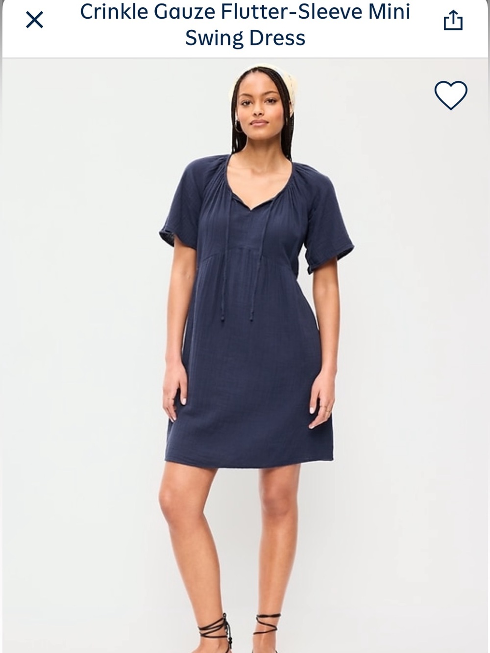 NWT OLD NAVY Crinkle Gauze Flutter-Sleeve Mini Swing Dress - Navy Size L